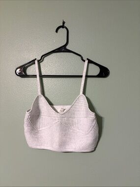 aerie White Ribbed Tank Top with Curved Seam Detail